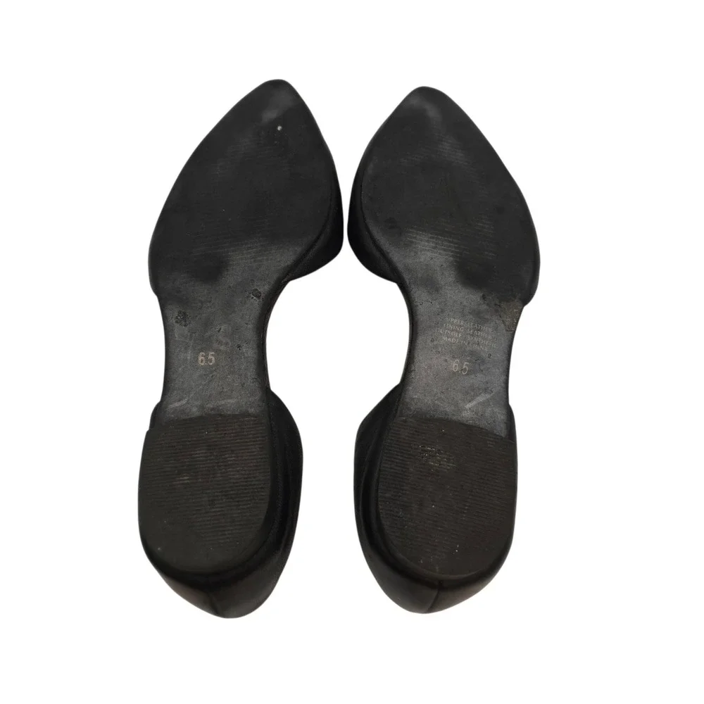 J.Jill Black Leather Pointed Toe Minimalist D'Orsay Flats 6.5 Women's Shoes Work